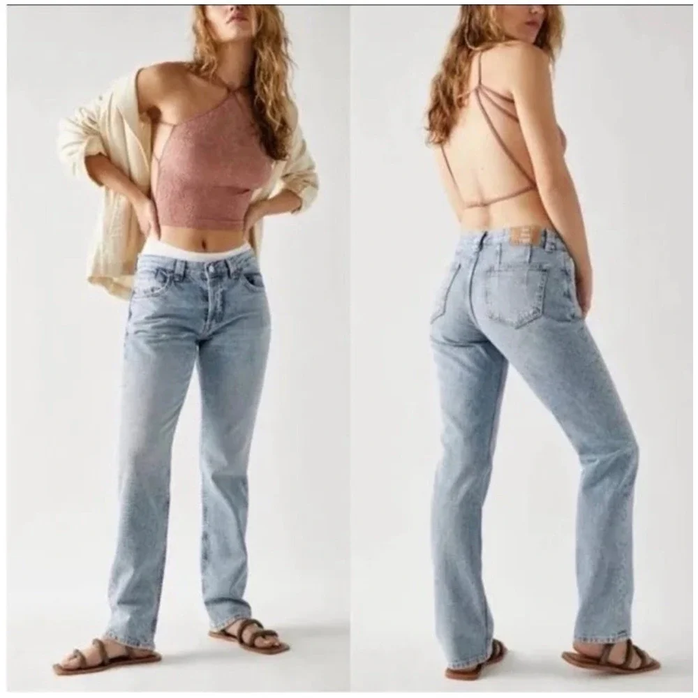 We The Free Curvy Siren Low Rise Straight Leg Jeans Light Wash Blue Size 30